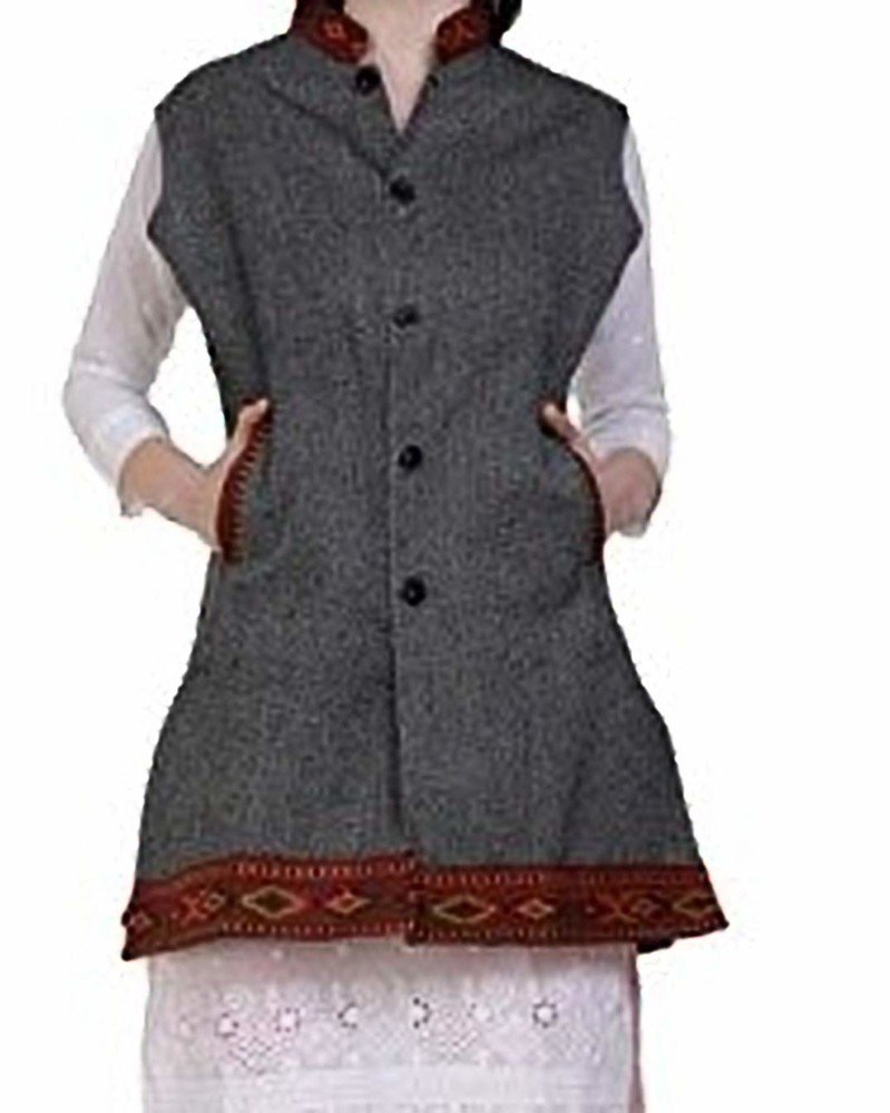 Buy QURVII Solid Fleece Collar Neck Women's Long Jacket | Shoppers Stop